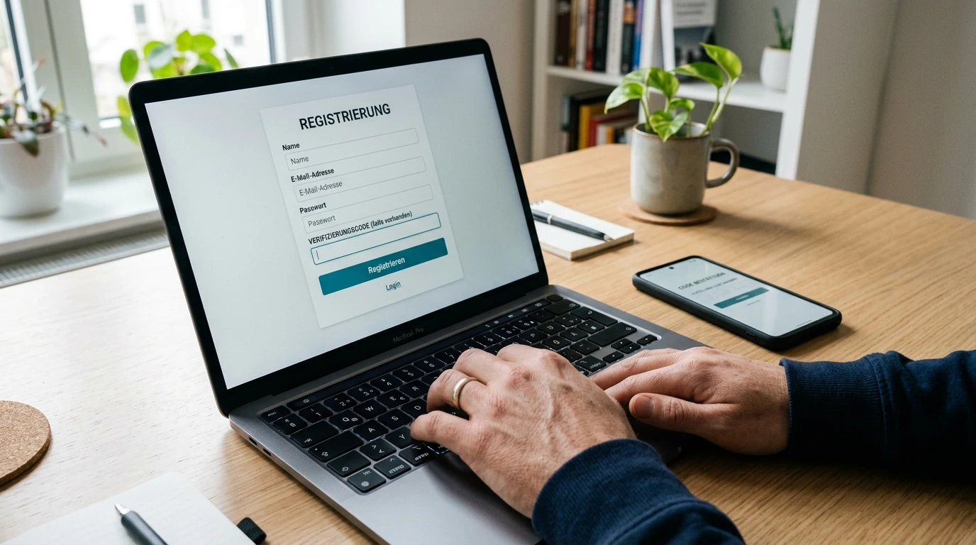 Registrierung im Online Casino mit Bonuscode-Eingabe am Laptop