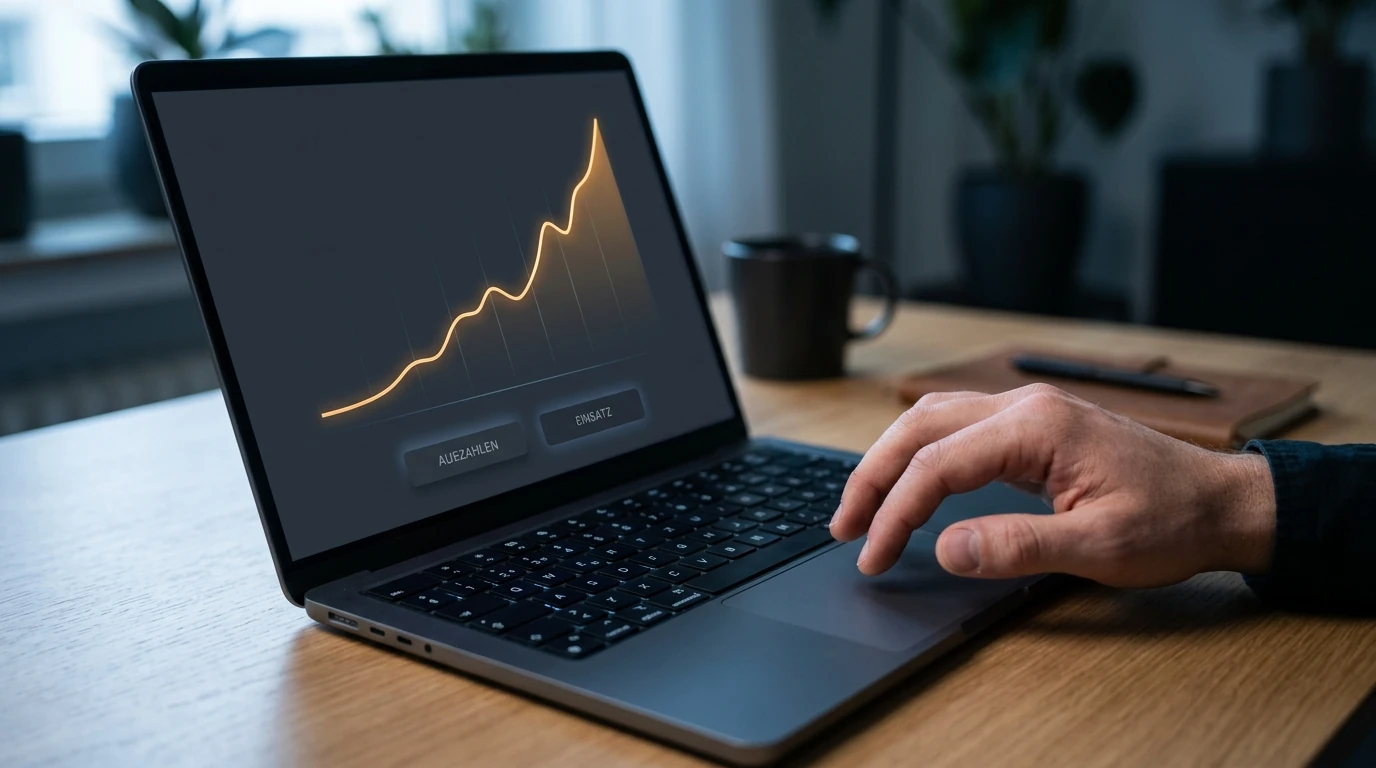 Steigende Multiplikatorkurve eines Crash-Spiels als kostenlose Testrunde