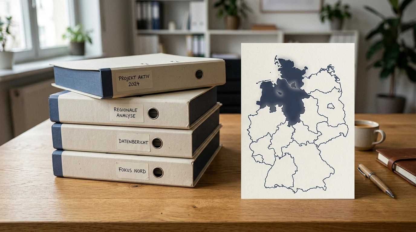 Neutrale Übersicht mit vier regionalen Anbieterakten und Deutschlandkarte