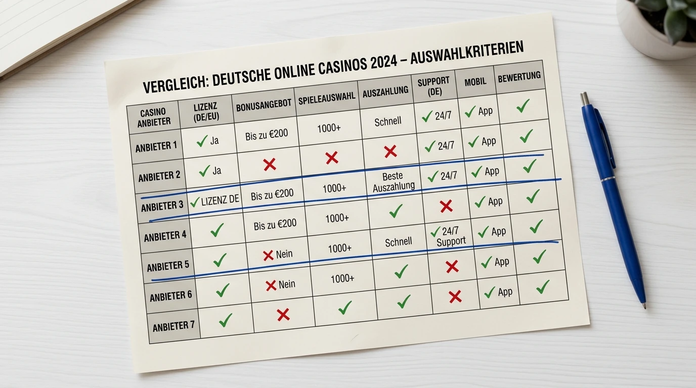 Vergleichsübersicht verschiedener Online-Casinos mit GGL-Lizenz in Deutschland