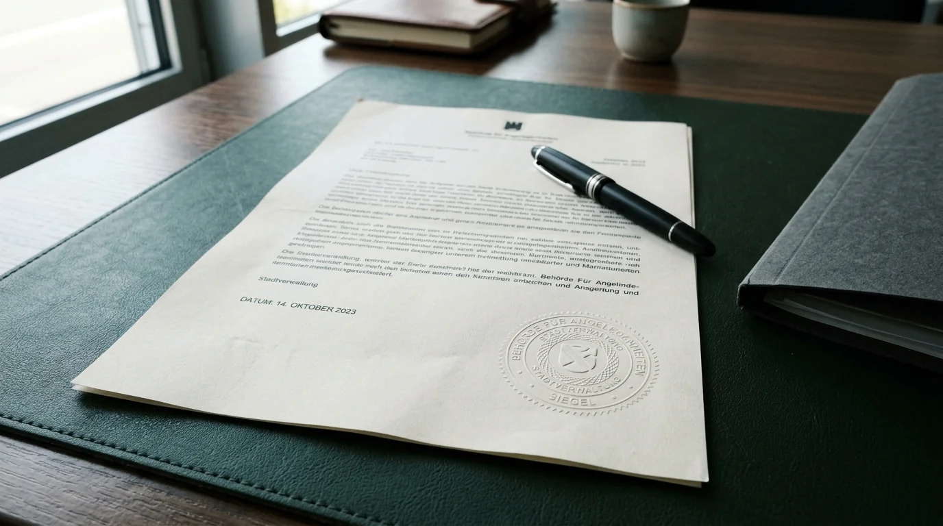 Amtliches Dokument mit Prägestempel auf einem Schreibtisch als Sinnbild der GGL-Konzession