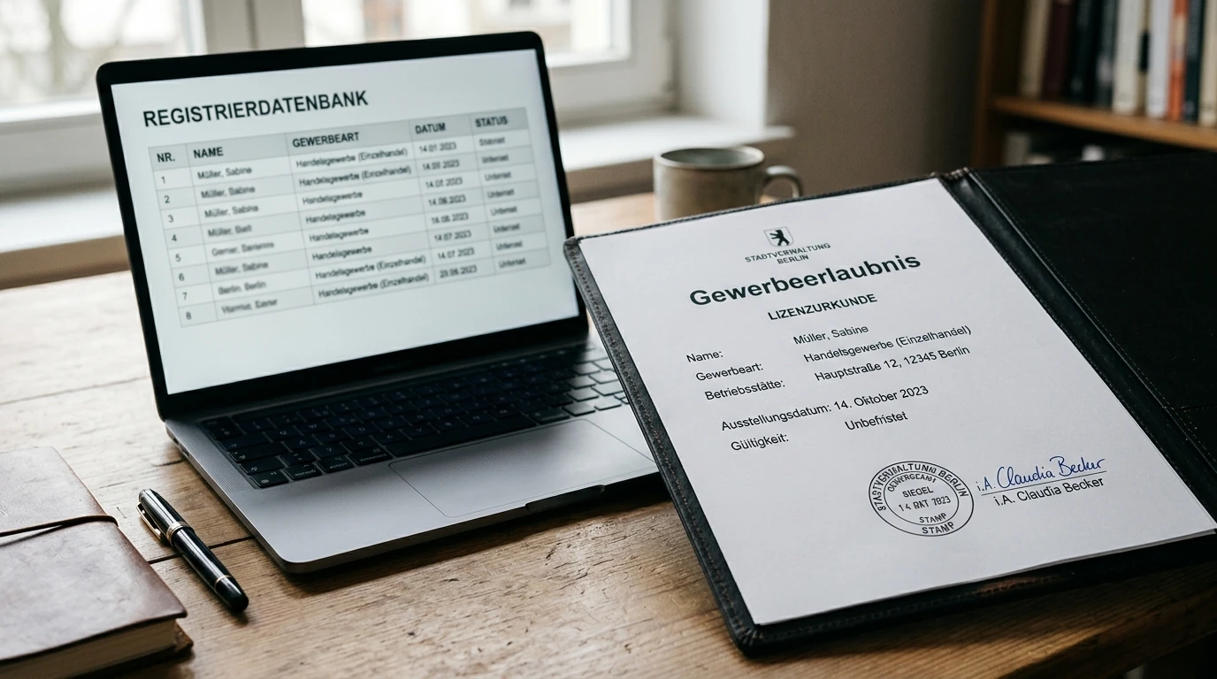 Offizielles Lizenzdokument der deutschen Glücksspielaufsicht auf einem Schreibtisch