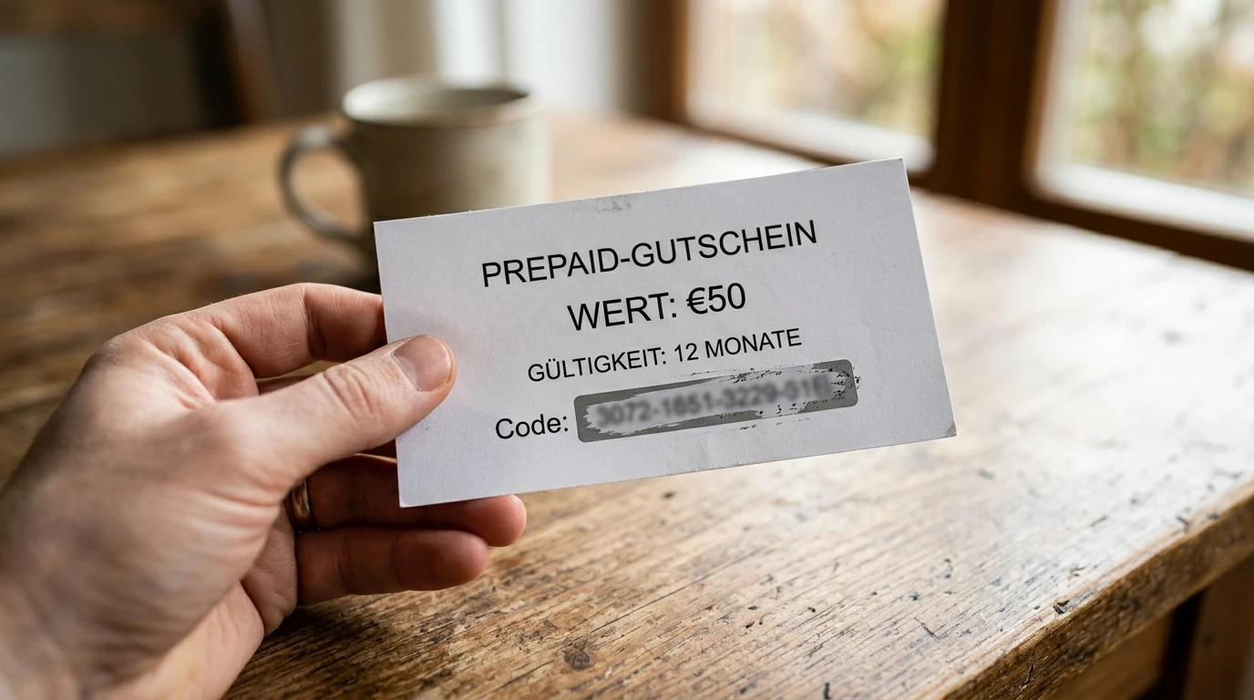 Prepaid-Gutschein mit anonymem Code als Sinnbild für die paysafecard-Verwechslung