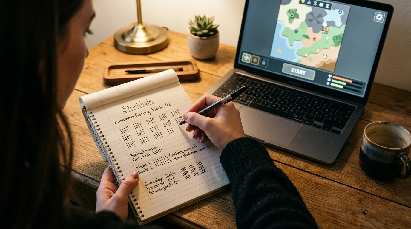 Person notiert die Bilanz einer Gratis-Testsitzung mit Stift und Block