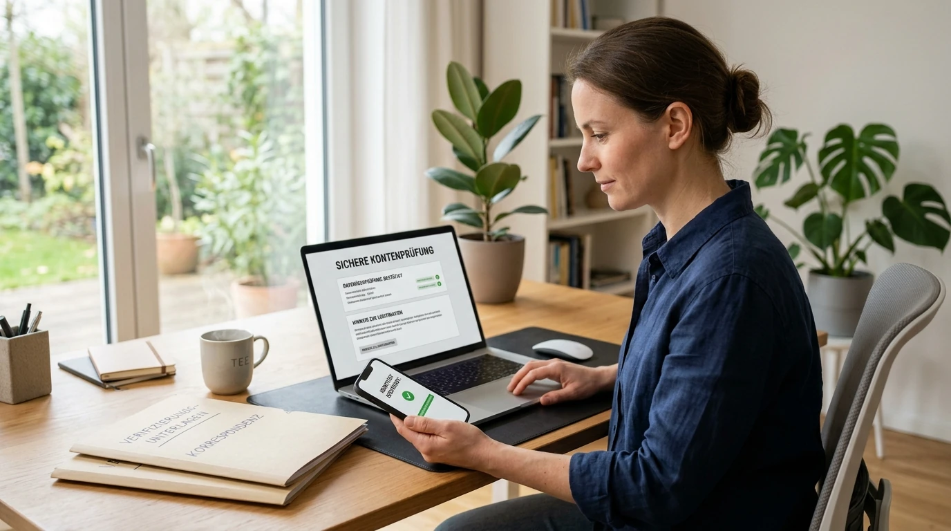 Laptop und Smartphone mit neutraler Konto- und Verifizierungsansicht
