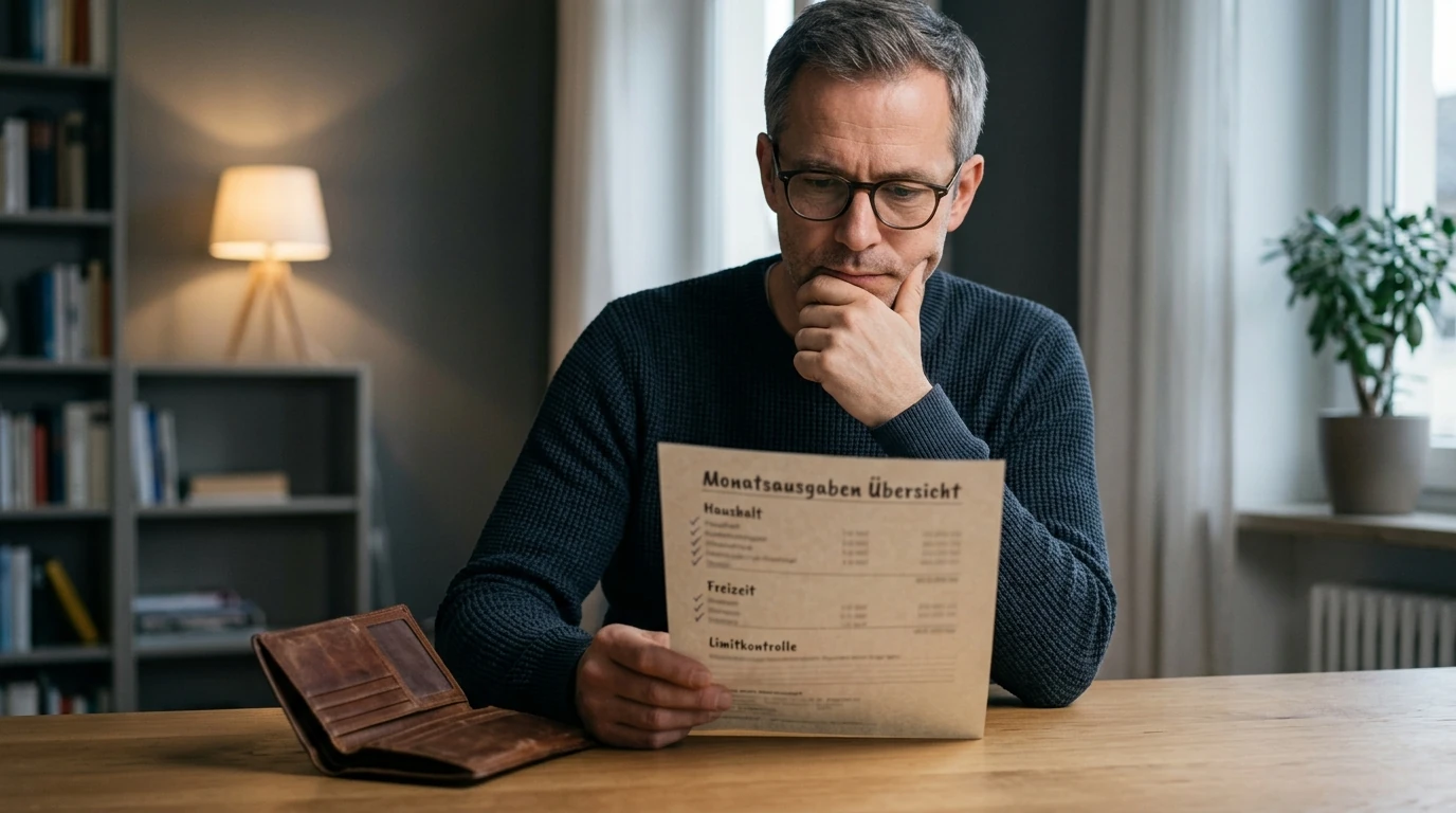 Person mit Notizbuch und neutraler Übersicht zu Limits und Selbstsperre