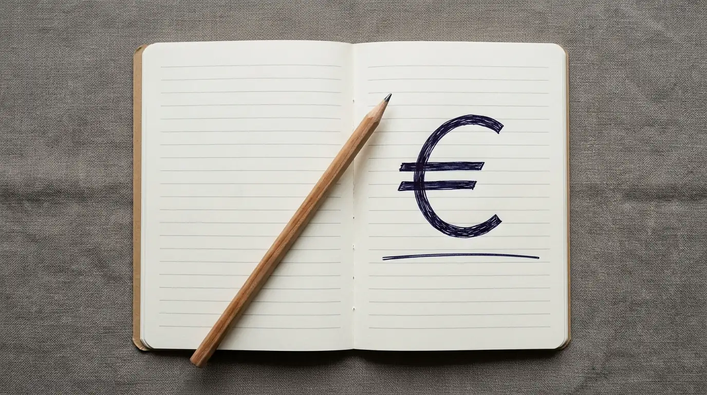 Notizbuch mit Eurozeichen und Obergrenze für die monatliche Einzahlung