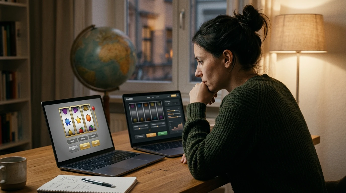 Person vergleicht neue Online Casinos ohne deutsche Lizenz mit Gratisbonus