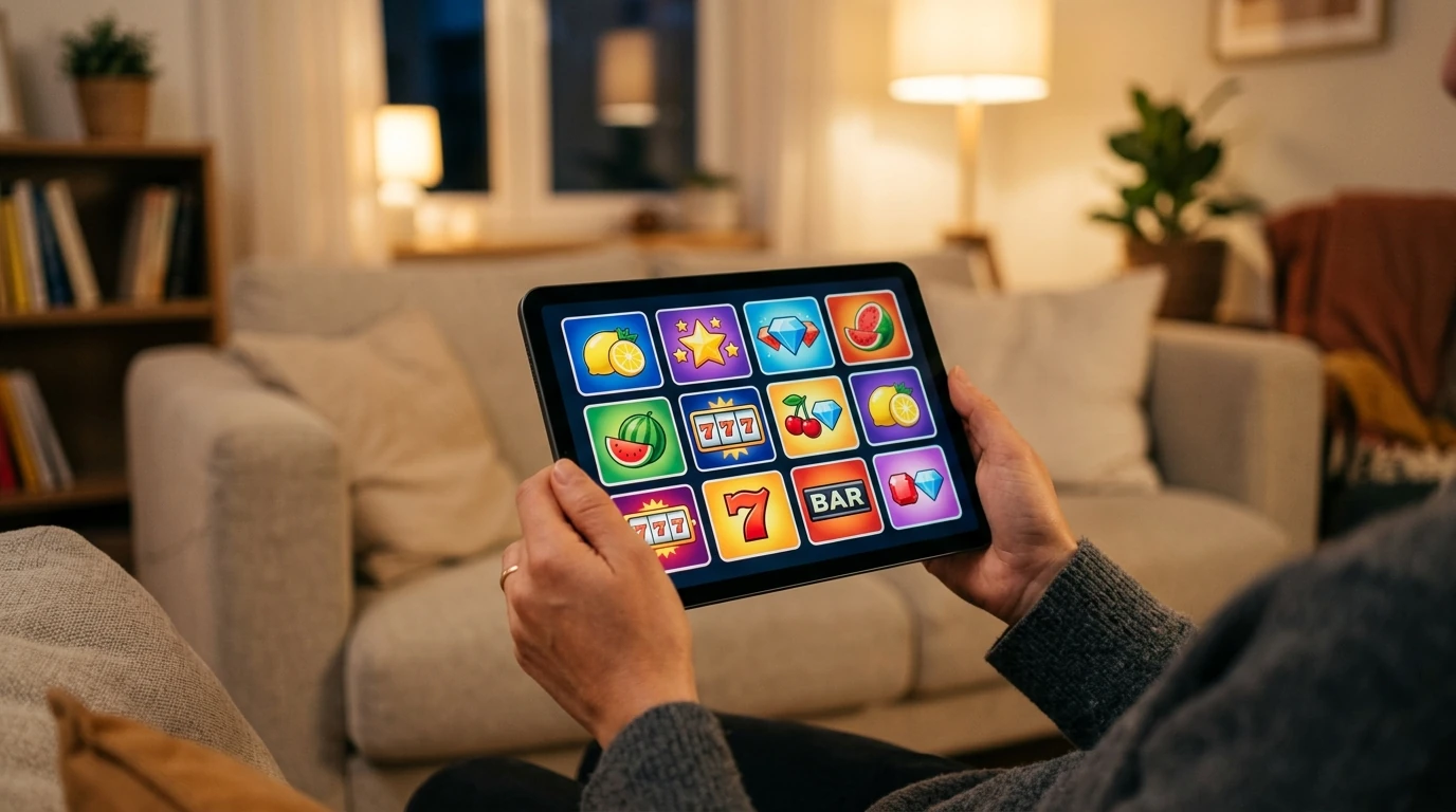 Auswahl verschiedener Spielautomaten ohne Download auf einem Tablet-Bildschirm