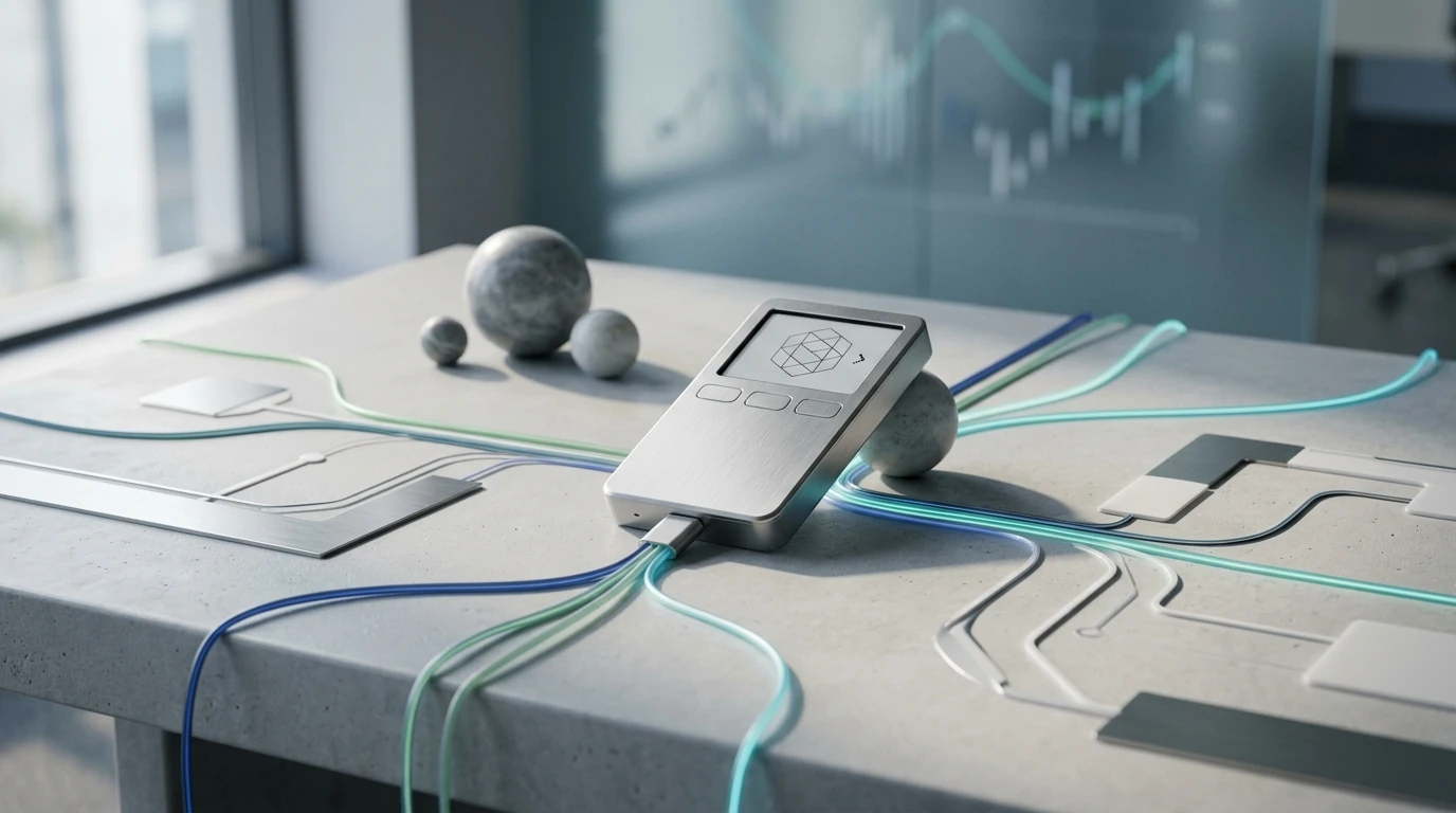 Abstrakte Darstellung mehrerer Blockchain-Wege zu einer Wallet