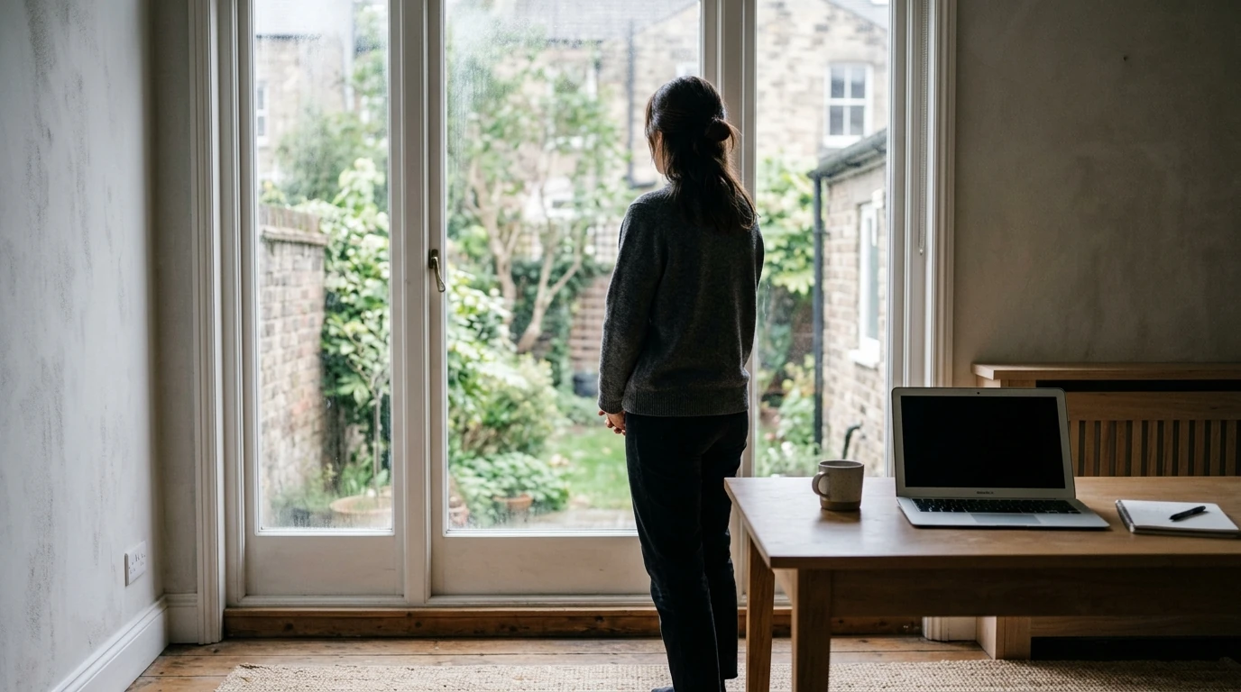 Person am Fenster als Sinnbild für verantwortungsbewusstes Spielen und Selbstsperre