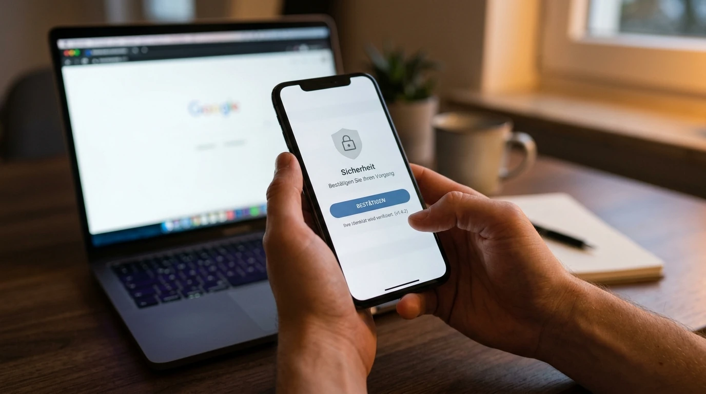 Person bestätigt eine Visa-Einzahlung per Zwei-Faktor-Freigabe am Smartphone